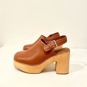 Charlotte Stone Luggage Leather Bonnie Platform Clog Size 9